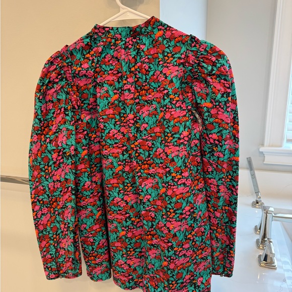J. Crew Red, Green and Pink Floral Blouse- Puff Sleeve - Picture 3 of 5